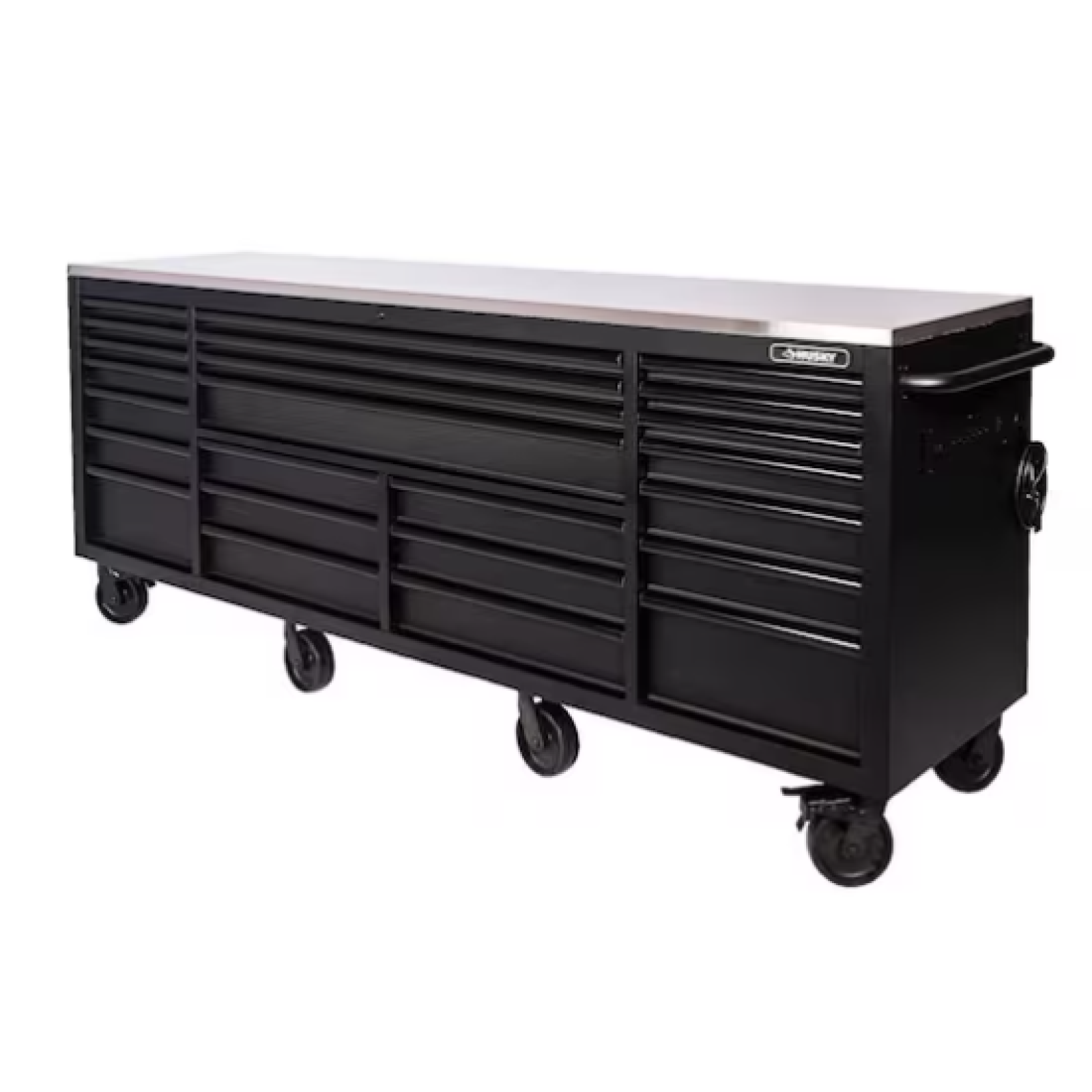 DALLAS LOCATION- AS-IS HUSKY 96 in. W x 24 in. D Matte Black Mobile Workbench Cabinet with Stainless Steel Top