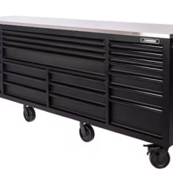 DALLAS LOCATION- AS-IS HUSKY 96 in. W x 24 in. D Matte Black Mobile Workbench Cabinet with Stainless Steel Top