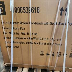 Phoenix SEALED Husky Tool Storage 46 in. W x 18 in. D 9-Drawer Gloss Blue Mobile Workbench Cabinet