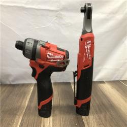 AS-IS Milwaukee 12V Lithium-Ion Cordless Screwdriver  3/8 in. High Speed Ratchet  Light Combo Kit