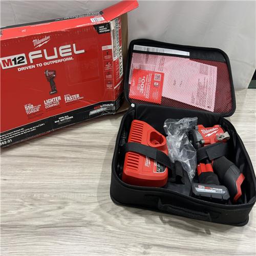 AS-IS Milwaukee FUEL 12V Li-Ion Brushless Cordless Stubby 3/8 in. Impact Wrench Kit