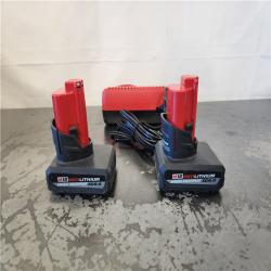 AS-IS- Milwaukee 12V Lithium-Ion XC High Output 5.0 Ah Battery Pack (2-Pack) Starter Kit with Charger