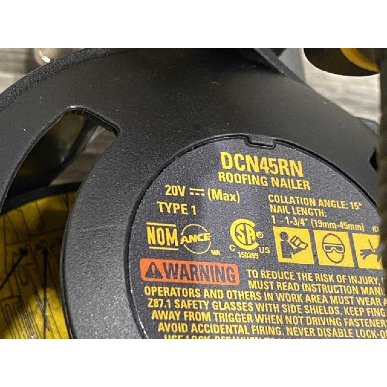 AS-IS DEWALT 20V MAX Lithium-Ion 15-Degree Electric Cordless Roofing Nailer Kit