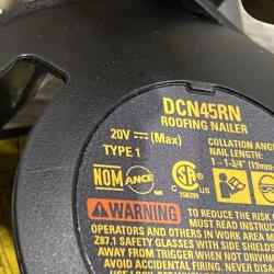 AS-IS DEWALT 20V MAX Lithium-Ion 15-Degree Electric Cordless Roofing Nailer Kit