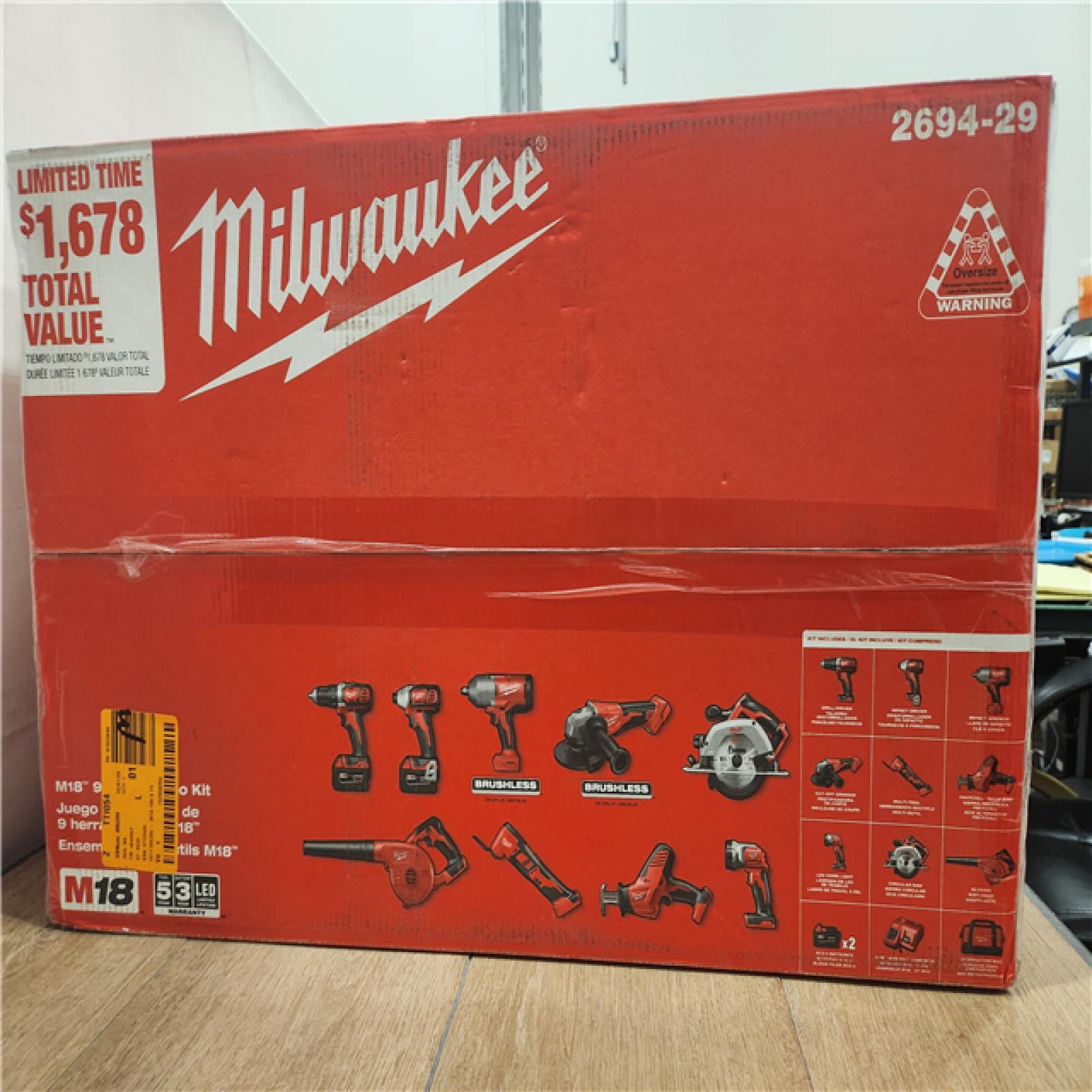 AS-IS- Milwaukee 18-Volt Lithium-Ion Cordless (9-Tool) Combo Kit