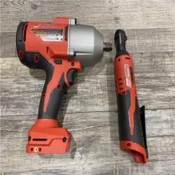 AS-IS Milwaukee 12/18V Lithium-Ion Cordless 3/8 in. Ratchet and 1/2 in. High Torque Impact Wrench with Friction Ring Combo Kit