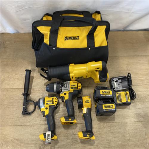AS-IS DEWALT 20-Volt MAX Lithium-Ion Cordless Combo Kit (4-Tool) with (2) Batteries 3.0Ah  Charger and Tool Bag