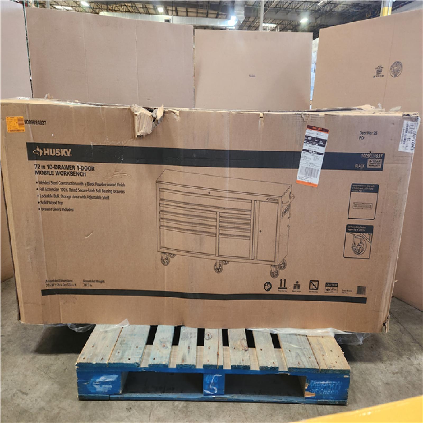 Phoenix LIKE NEW Husky Standard Duty 72 in. W x 20 in. D 10-Drawer Gloss Black Mobile Workbench Cabinet with Solid Wood Top