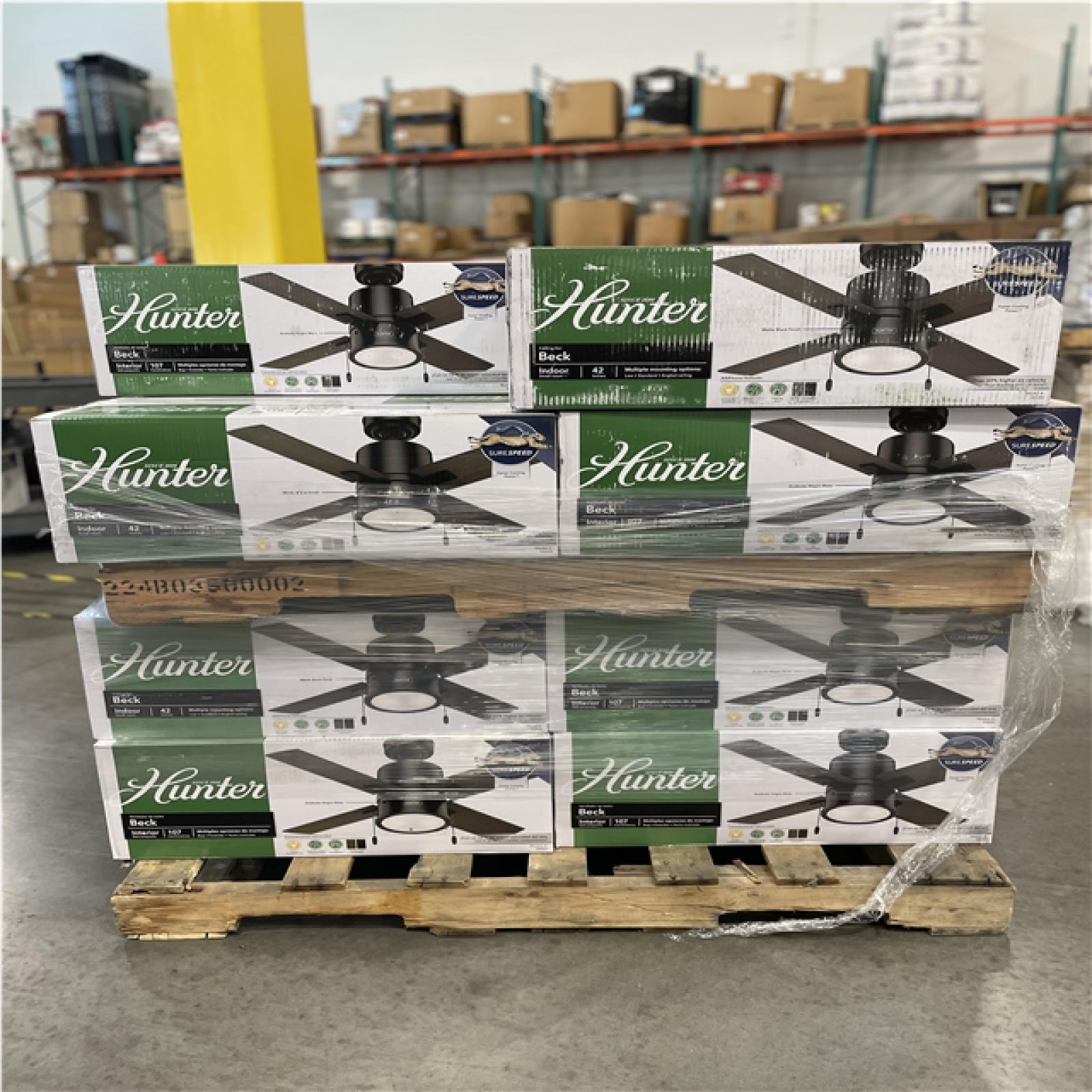 DALLAS LOCATION- Hunter Beck 42 in. LED Indoor Matte Black Ceiling Fan with Light PALLET-(23 UNITS)