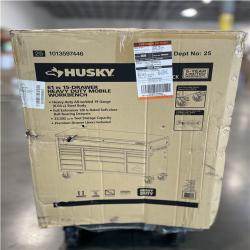 DALLAS LOCATION- AS-IS HUSKY 61 in. W x 22 in. D 15-Drawer Matte Black Mobile Workbench Cabinet with Solid Wood Top