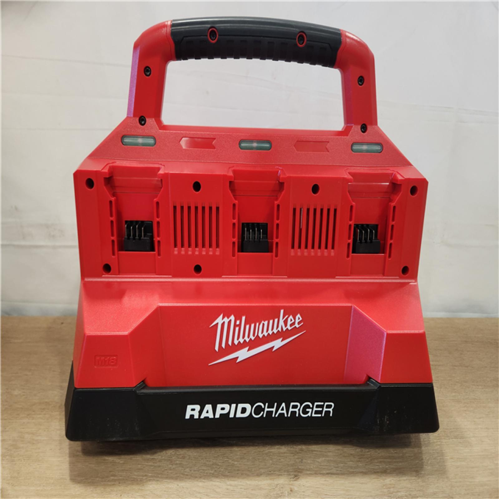 AS-IS- Milwaukee 18-Volt Lithium-Ion Battery Pack (2) 5.0Ah and High Output Battery Pack (2) 6.0Ah with PACKOUT 6-Port Rapid Charger