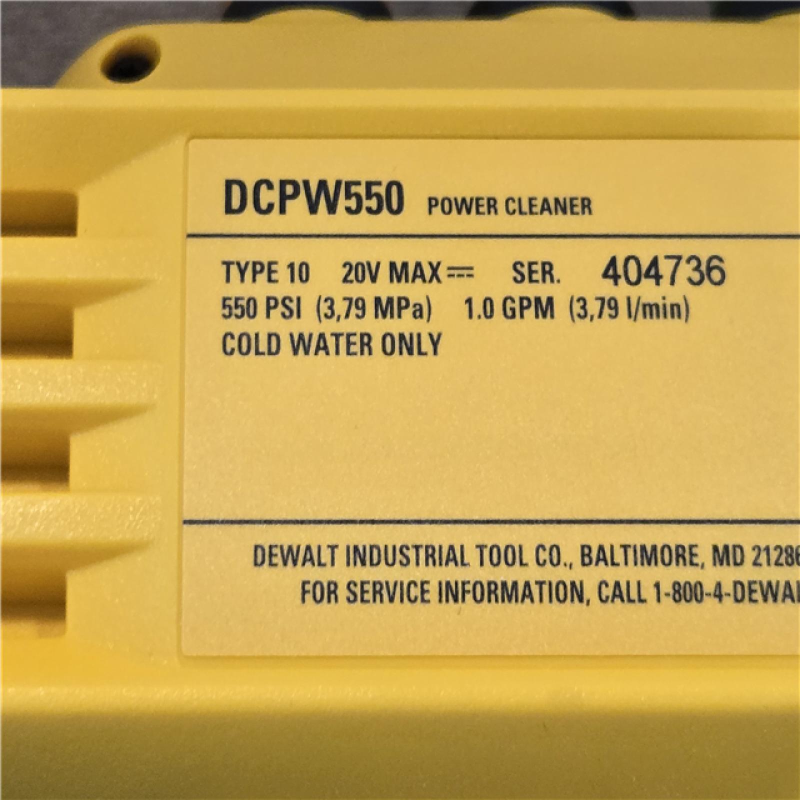 AS-IS DEWALT 20V MAX 550 PSI 1.0 GPM Cold Water Cordless Power Cleaner (Tool Only)