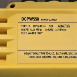 AS-IS DEWALT 20V MAX 550 PSI 1.0 GPM Cold Water Cordless Power Cleaner (Tool Only)