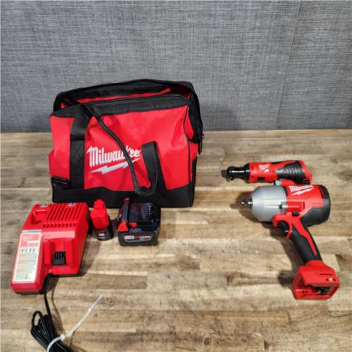 HOUSTON LOCATION - AS-IS Milwaukee 12/18V Lithium-Ion Cordless 3/8 in. Ratchet and 1/2 in. High Torque Impact Wrench with Friction Ring Combo Kit