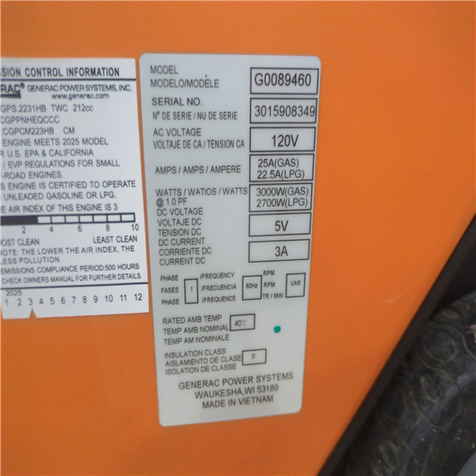 CALIFORNIA AS-IS GENERAC PORTABLE POWER GENERATOR