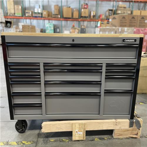 DALLAS LOCATION- AS-IS HUSKY 61 in. W x 22 in. D 15-Drawer Mobile Workbench (MATTE GRAY/ WOODTOP)