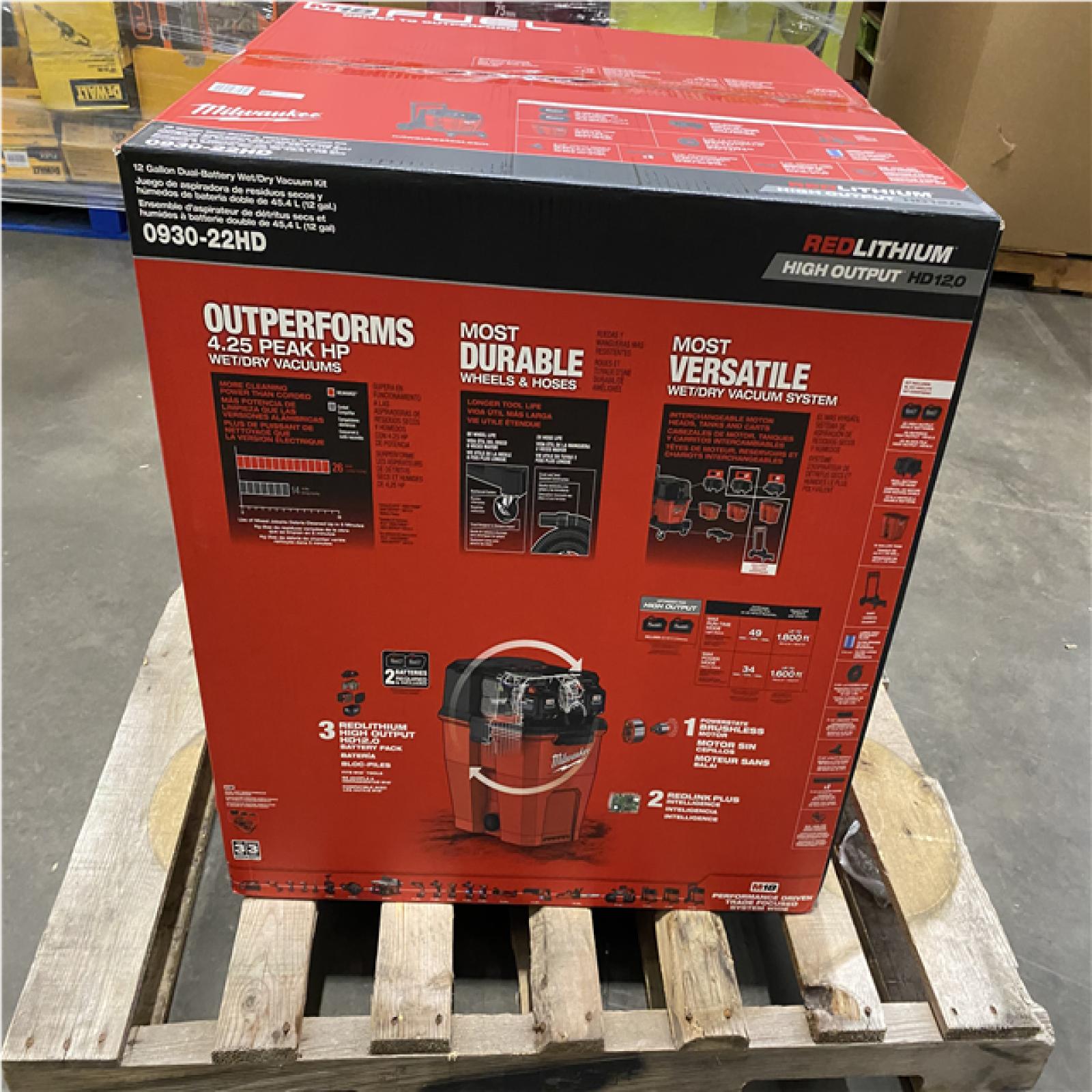 Dallas Location - NEW-  Milwaukee M18 FUEL 12 Gallon Cordless DUAL-BATTERY Wet/Dry Vac Kit W/12.0 Ah Battery  Charger  Filter  Hose  and Accessories