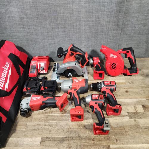 HOUSTON LOCATION - AS-IS Milwaukee M18 18-Volt Lithium-Ion Cordless Combo Kit (7-Tool) with (2) Batteries  Charger  and Tool Bag