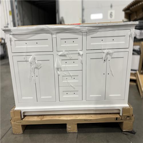 DALLAS LOCATION -  Home Decorators Collection Doveton 60 in. Double Sink Freestanding White Bath Vanity with White Engineered Marble Top