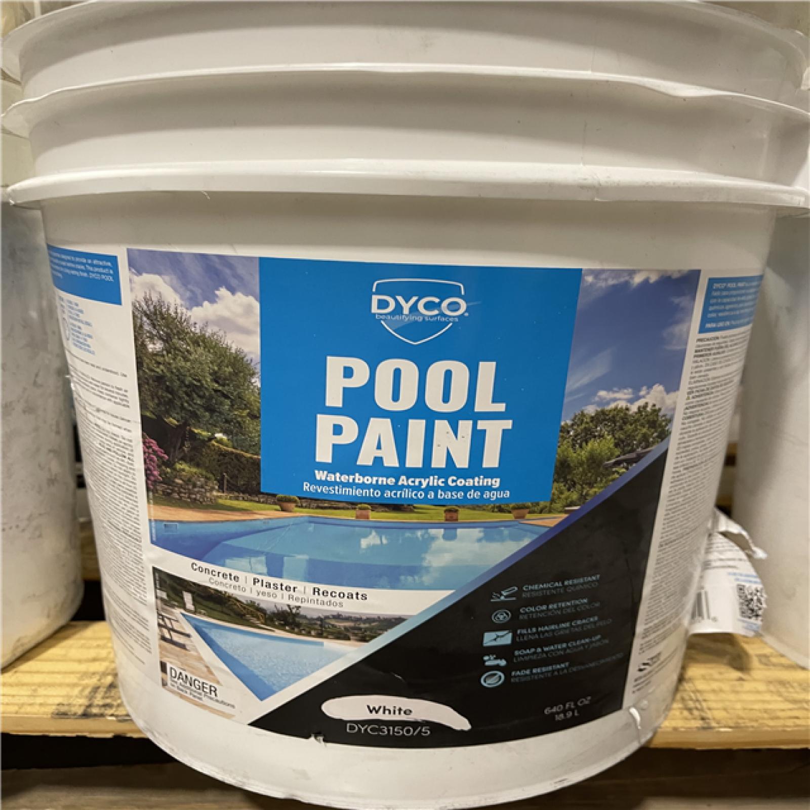 DALLAS LOCATION -DALLAS LOCATION -Dyco Pool Paint 5 Gal. 3150 White Semi-Gloss Acrylic Exterior Paint PALLET- (10 UNITS)
