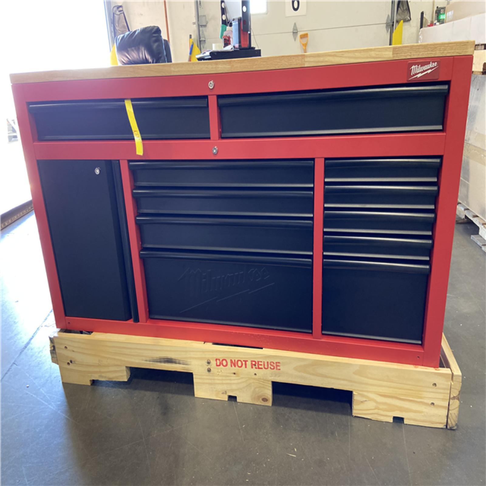 DALLAS LOCATION - Milwaukee 61 in. 11-Drawer/1-Door 22 in. D Mobile Workbench with Sliding Pegboard Back Wall in Red/Black