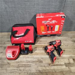 HOUSTON LOCATION - AS-IS Milwaukee FUEL 12-Volt Lithium-Ion Brushless Cordless Hammer Drill and Impact Driver Combo Kit