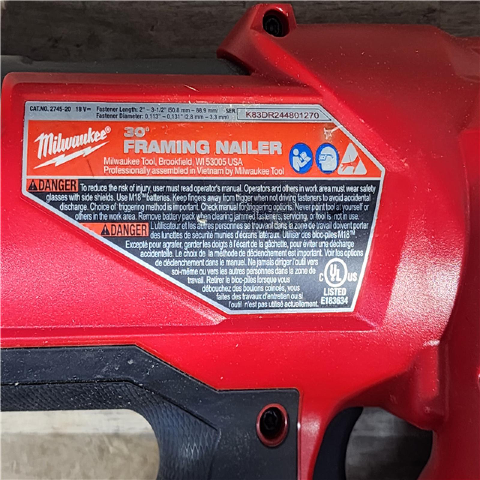 HOUSTON LOCATION - AS-IS Milwaukee M18 FUEL 30 Degree Framing Nailer (TOOL ONLY)
