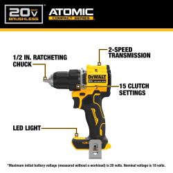 AS-IS -DeWalt 20V MAX ATOMIC Cordless Brushless 4 Tool Combo Kit