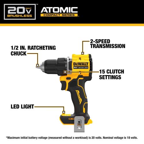 AS-IS -DeWalt 20V MAX ATOMIC Cordless Brushless 4 Tool Combo Kit