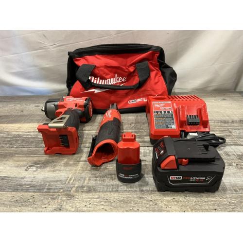 AS-IS Milwaukee FUEL 18V Cordless Mid Torque 1/2 in. Impact Wrench w/ 12 FUEL 3/8 in. Ratchet Combo Kit