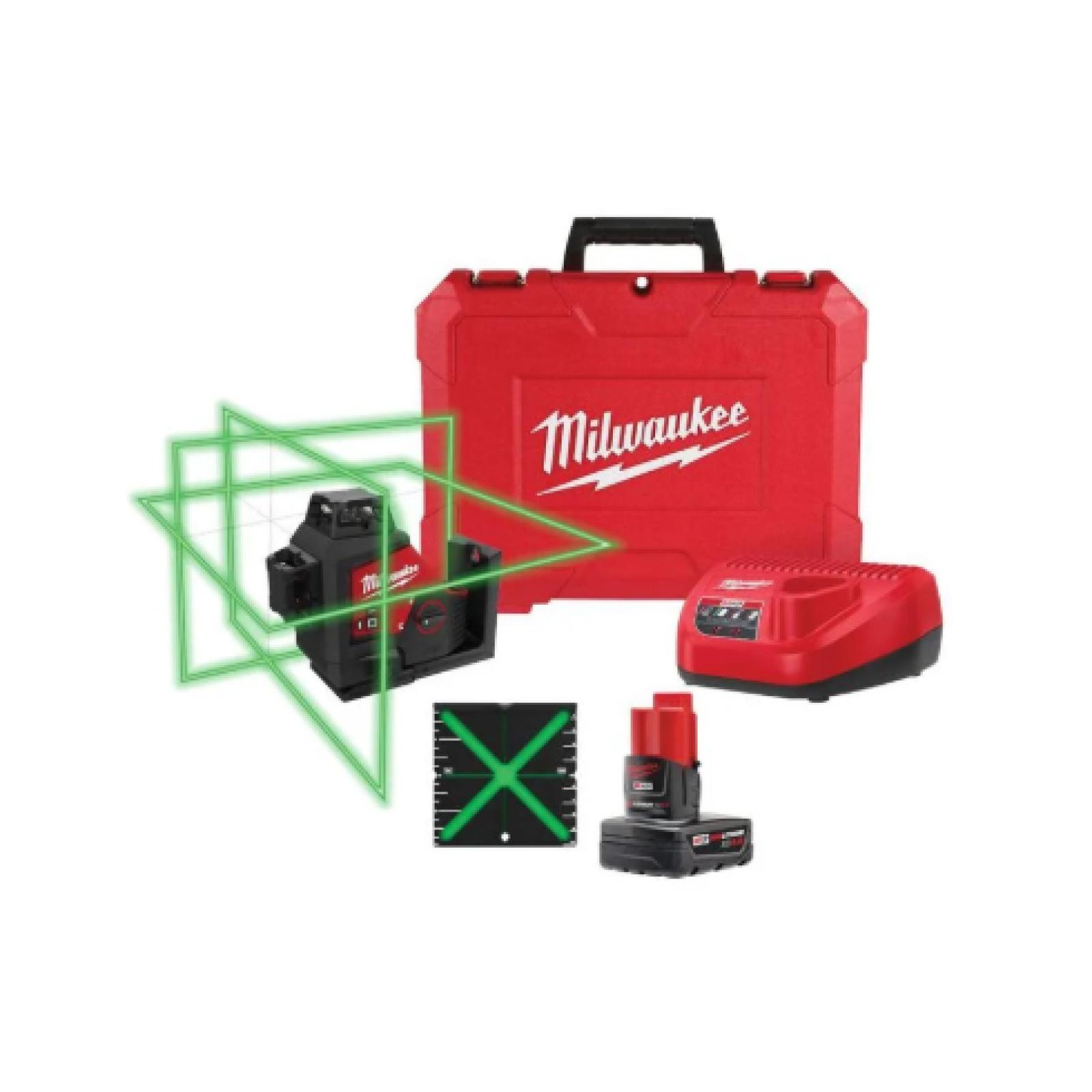 DALLAS LOCATION- NEW!- Milwaukee M12 Green Laser Kit- 360 Degree  3 Plane