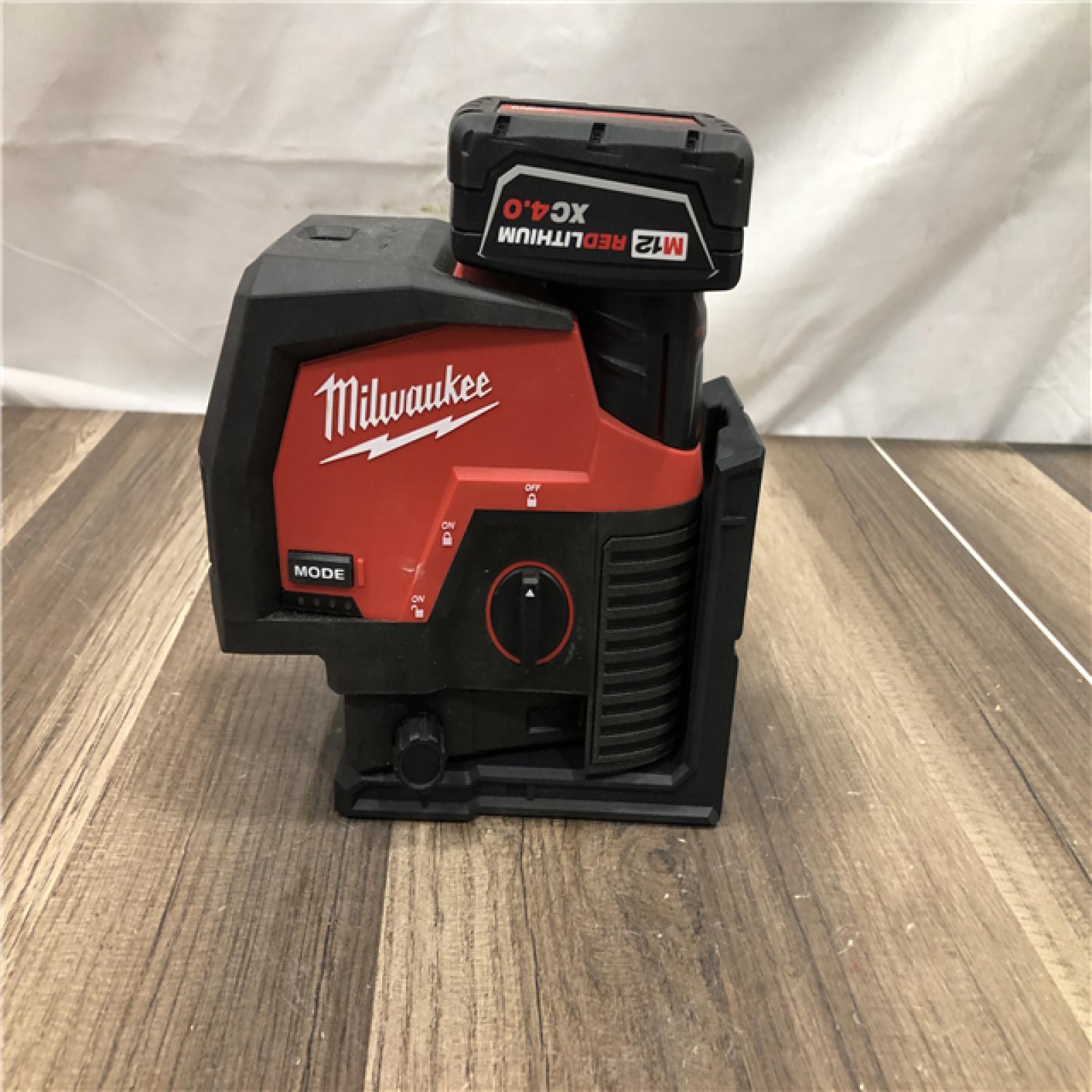 AS-IS Milwaukee 12-Volt Lithium-Ion Cordless Green 125 ft. Cross Line and Plumb Points Laser Level Kit