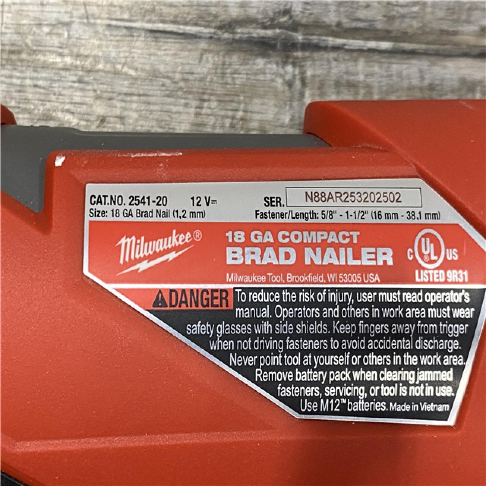 AS-IS Milwaukee  FUEL 12-Volt Lithium-Ion Brushless Cordless 18-Gauge 1-1/2 in. Compact Brad Nailer (Tool Only)