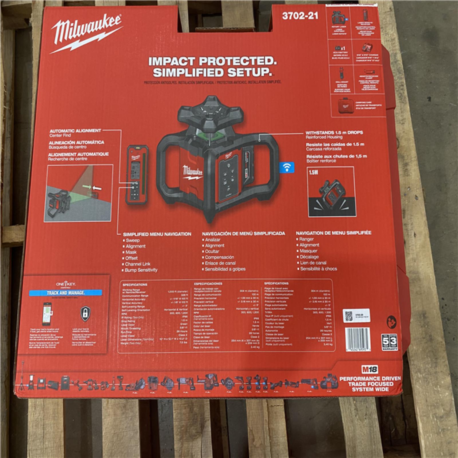 Houston Location - AS-IS Tool Pallet MILWAUKEE GREEN INTERIOR ROTARY LASER