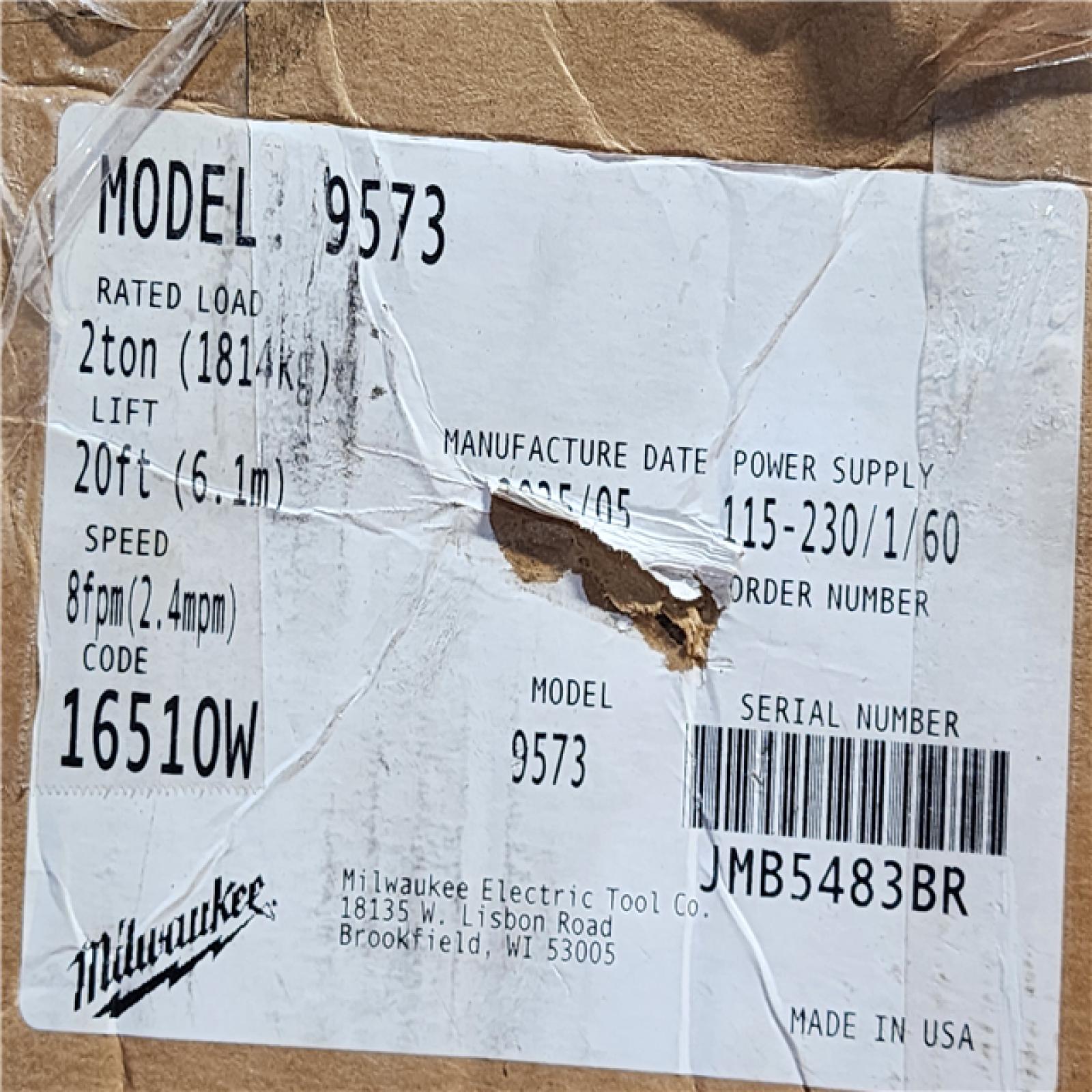 HOUSTON LOCATION - AS-IS Milwaukee 9573 Hoist