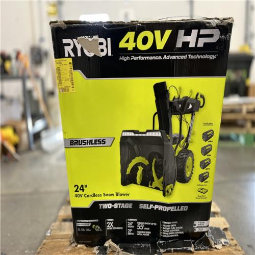 DALLAS LOCATION - RYOBI 40V HP Brushless Whisper Series 24 2-Stage Cordless Electric Self-Propelled Snow Blower - (4) 6 Ah Batteries & Charger