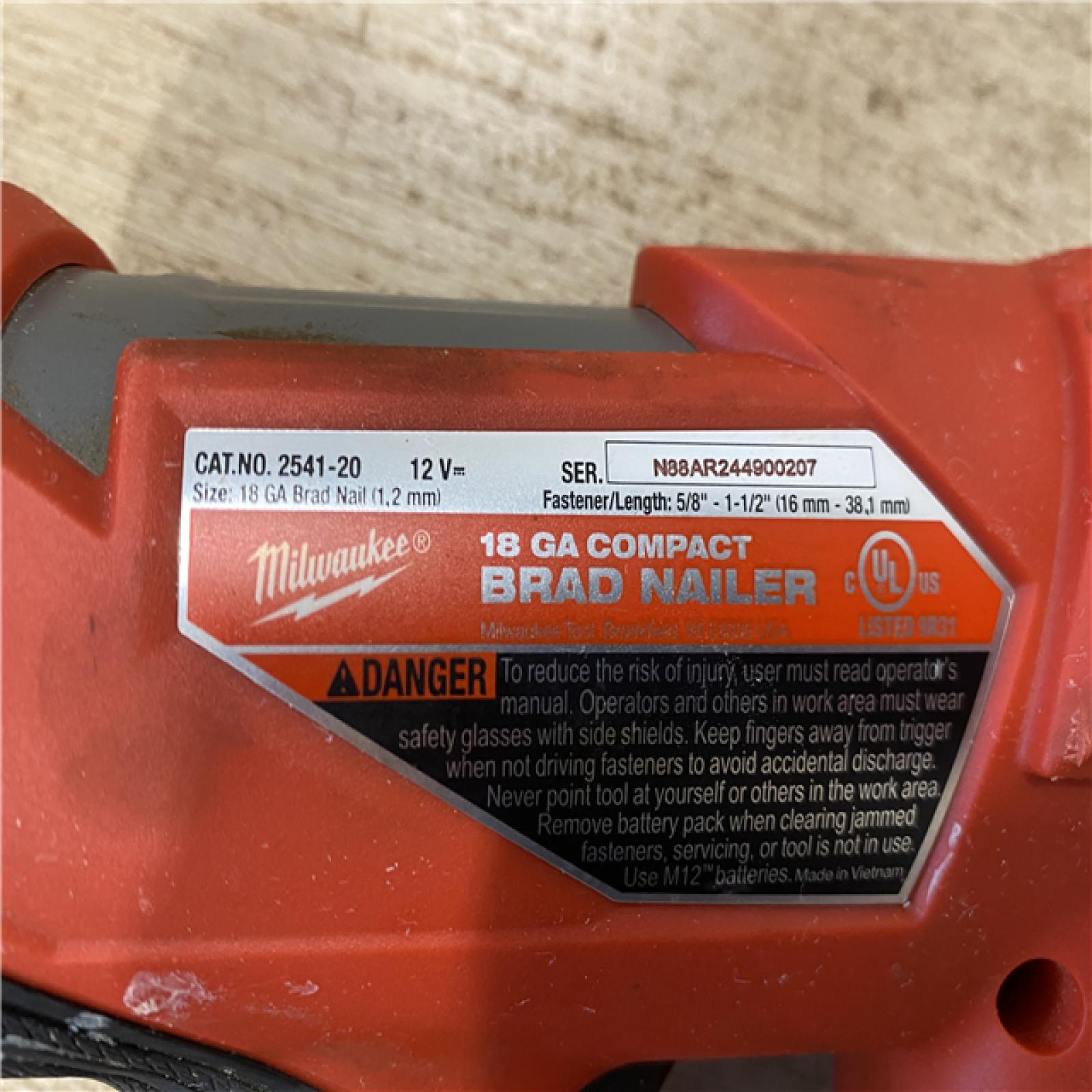 AS-IS Milwaukee FUEL 12-Volt Lithium-Ion Brushless Cordless 18-Gauge 1-1/2 in. Compact Brad Nailer (Tool-Only)