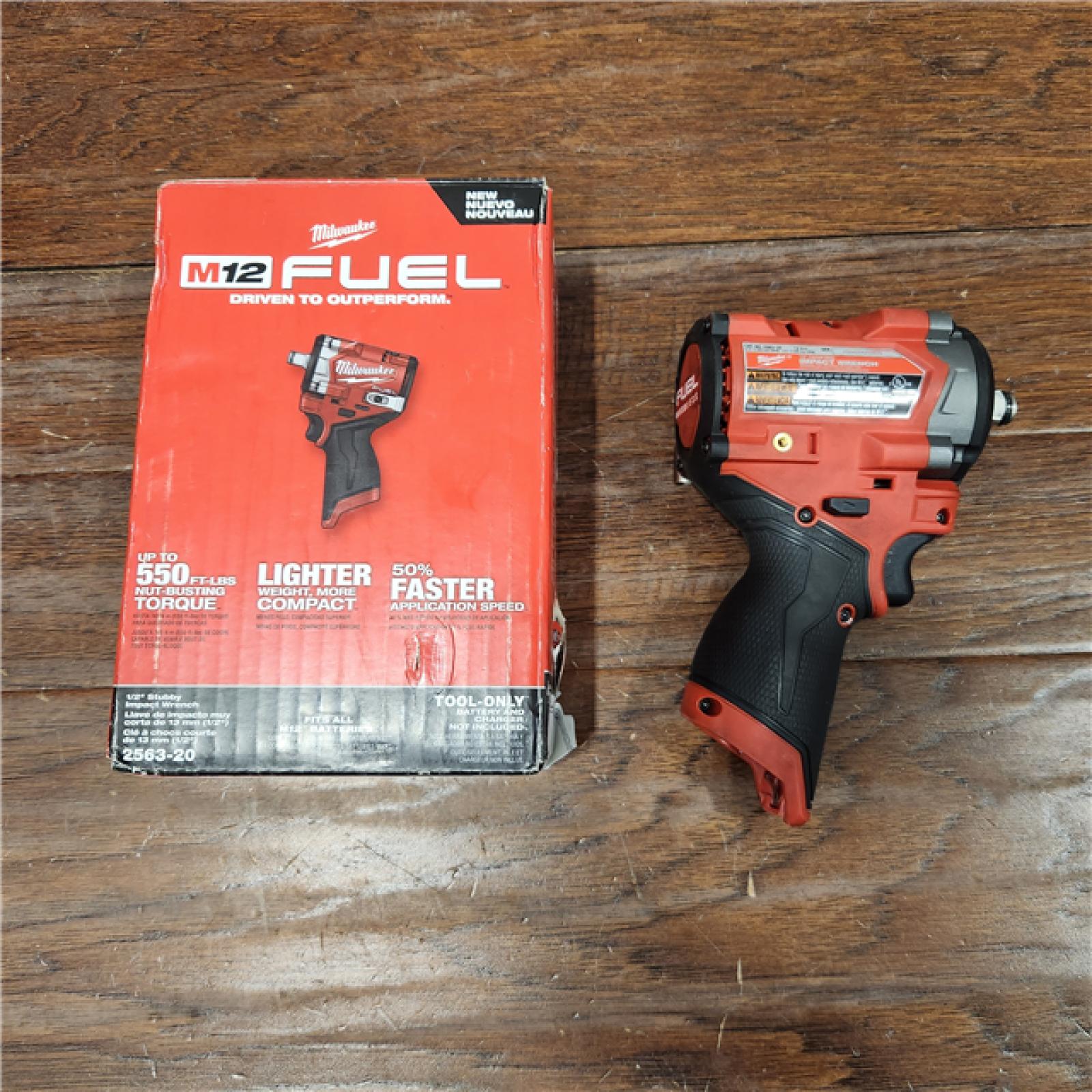 AS-IS Milwaukee M12 FUEL 12V Lithium-Ion Brushless Cordless Stubby 1/2 in. Impact Wrench (Tool-Only)