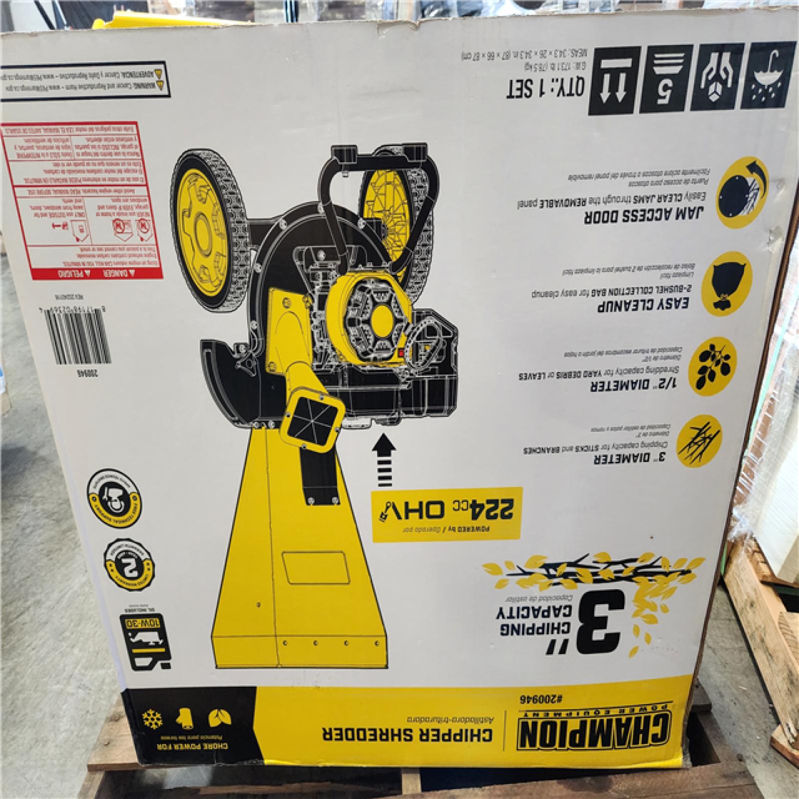 Phoenix NEW Champion Power Equipment 3 in. Dia 224 cc 2-in-1 Upright Gas Powered Wood Chipper Shredder