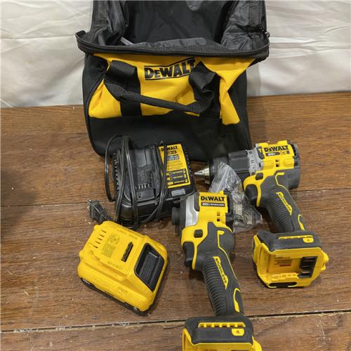 AS-IS DEWALT 20V MAX XR Hammer Drill and ATOMIC Impact Driver 2 Tool Cordless Combo Kit with (2) 4.0Ah Batteries, Charger, and Bag