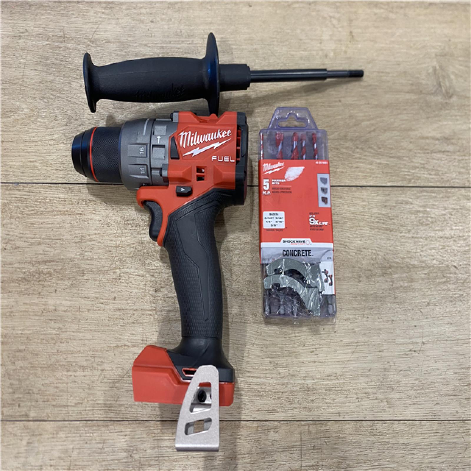 AS-IS Milwaukee M18 FUEL 18V Lithium-Ion Brushless Cordless Hammer Drill (Tool-Only) W/SHOCKWAVE Carbide Hammer Drill Bit Set (5-Piece)