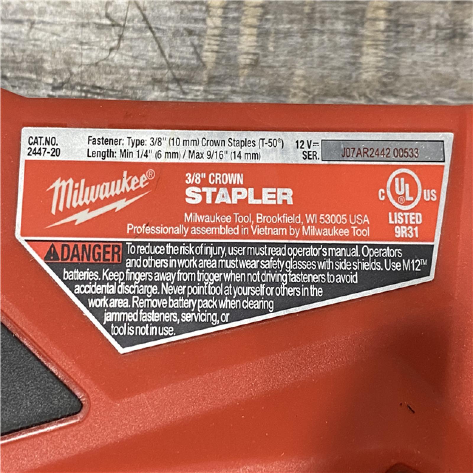 AS-IS Milwaukee 12-Volt Lithium-Ion Cordless 3/8 in. Crown Stapler (Tool-Only)