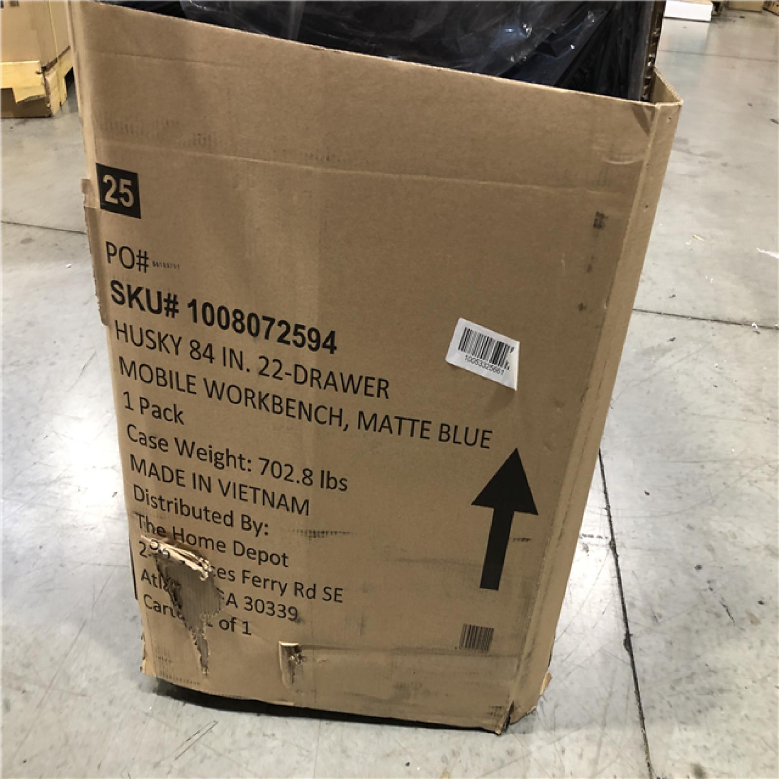 DALLAS LOCATION- AS-IS Husky Tool Storage Heavy Duty 84 in. W x 24 in. D Matte Blue Mobile Workbench Cabinet