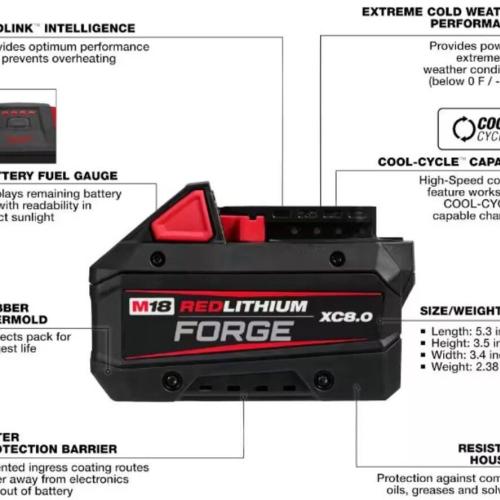 NEW- Milwaukee Tool M18 Dual Bay Simultaneous Super Charger Starter Kit with M18 18V Lithium-Ion REDLITHIUM FORGE XC 8.0 Ah Battery Pack