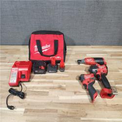 HOUSTON LOCATION - AS-IS MILWAUKEE 3 TOOL COMBO KIT W/ (3) BATTERY & CHARGER