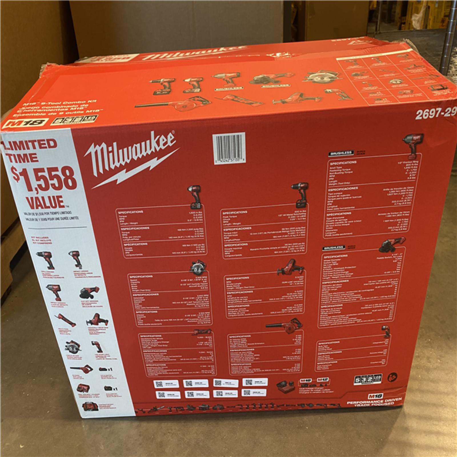 NEW M18 18-Volt Lithium-Ion Cordless Combo Kit 9-Tool with 2-Batteries, Charger and Tool Bag