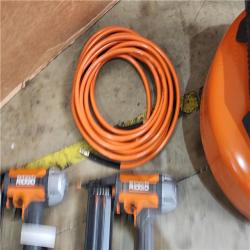 HOUSTON LOCATION - AS-IS (APPEARS LIKE NEW) RIGID 6 Gal. 150 PSI Electric Air Compressor with 25 Ft. Hose  18GA Brad Nailer  16GA Finish Nailer and 18GA Finish Stapler