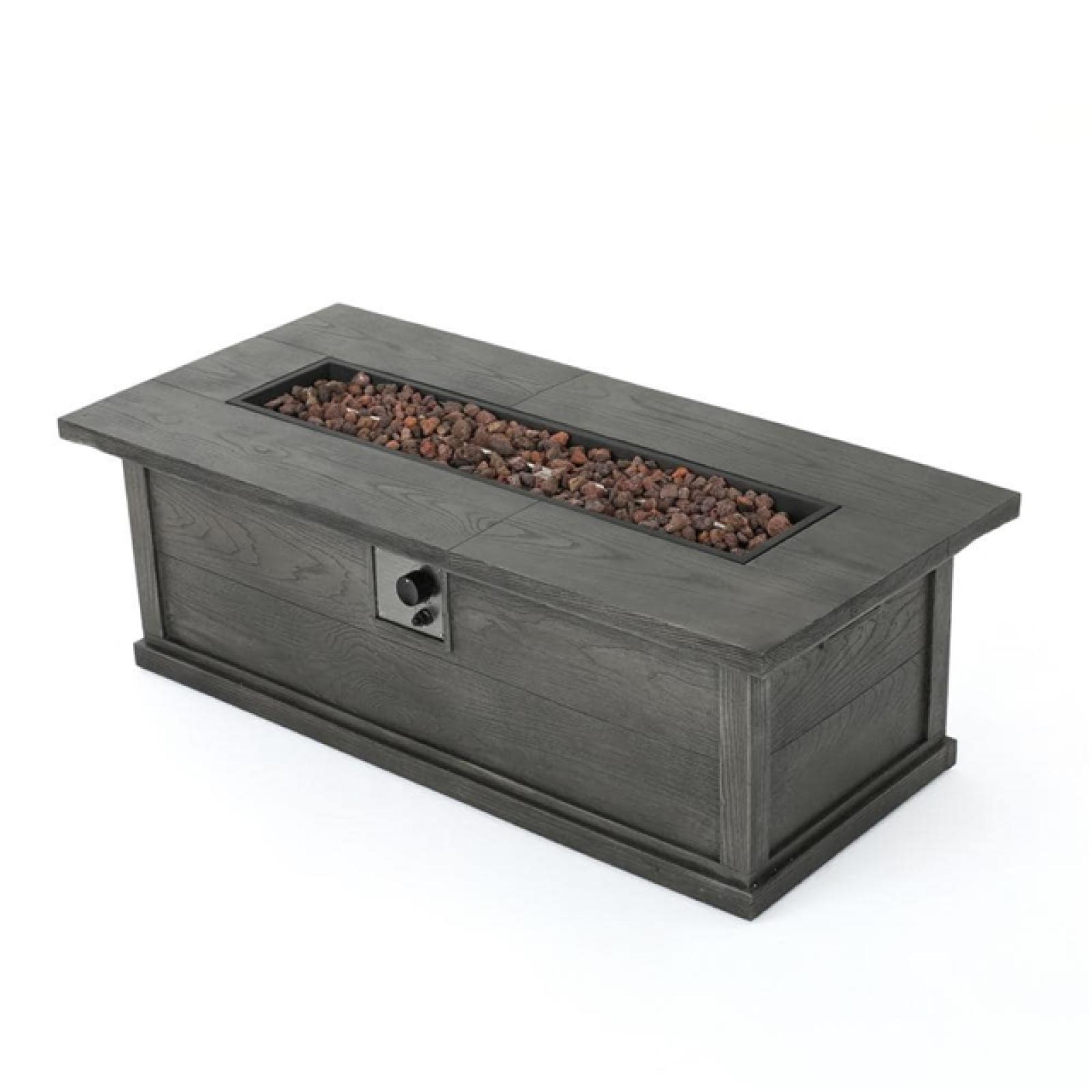 Phoenix Noble House Sorrento Brown with Wood Pattern/Grey Rectangular Stone Outdoor Patio  Fire Pit (No Tank Holder)