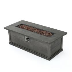 Phoenix Noble House Sorrento Brown with Wood Pattern/Grey Rectangular Stone Outdoor Patio  Fire Pit (No Tank Holder)