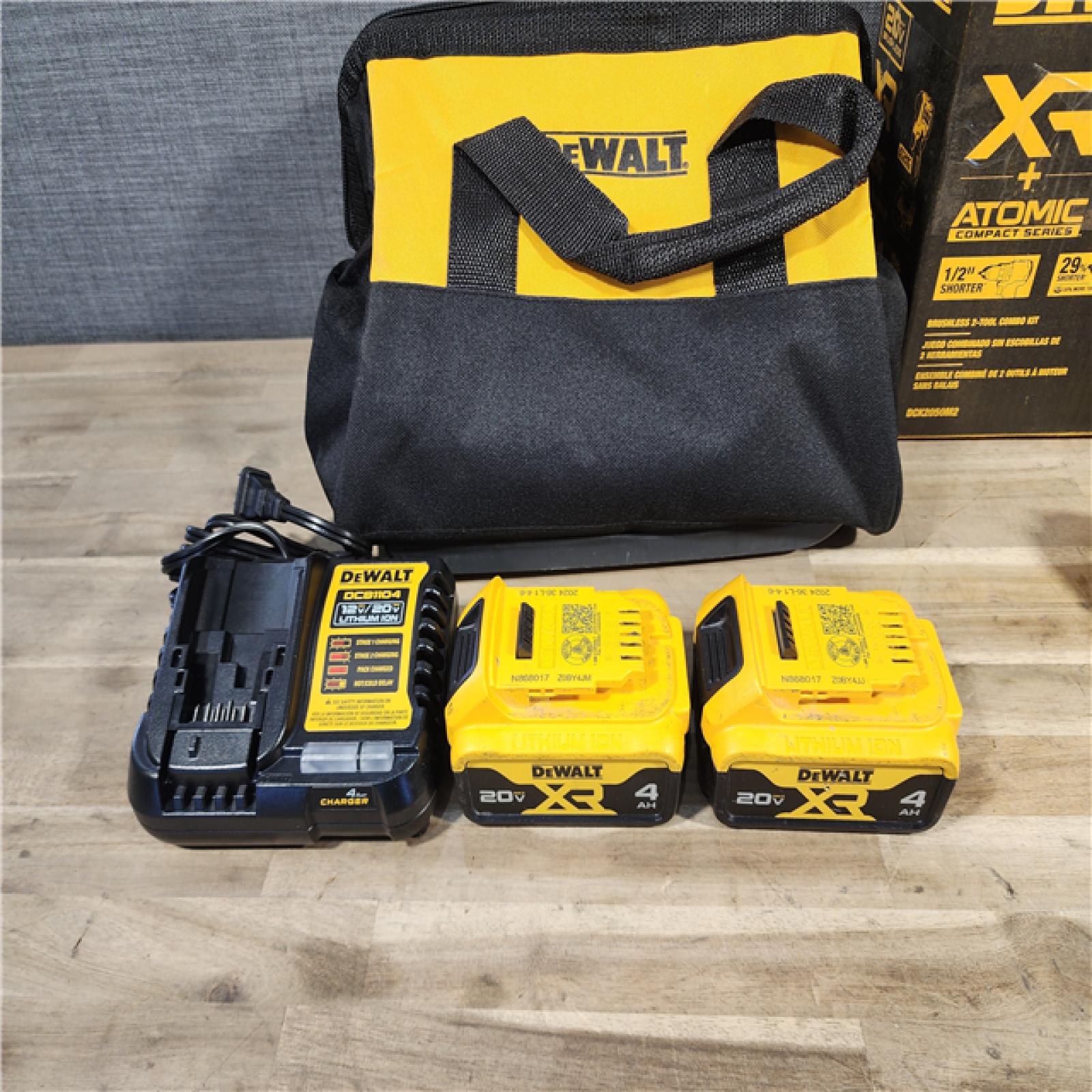 HOUSTON LOCATION - AS-IS DEWALT 20V MAX XR Hammer Drill and ATOMIC Impact Driver 2 Tool Cordless Combo Kit with (2) 4.0Ah Batteries, Charger, and Bag